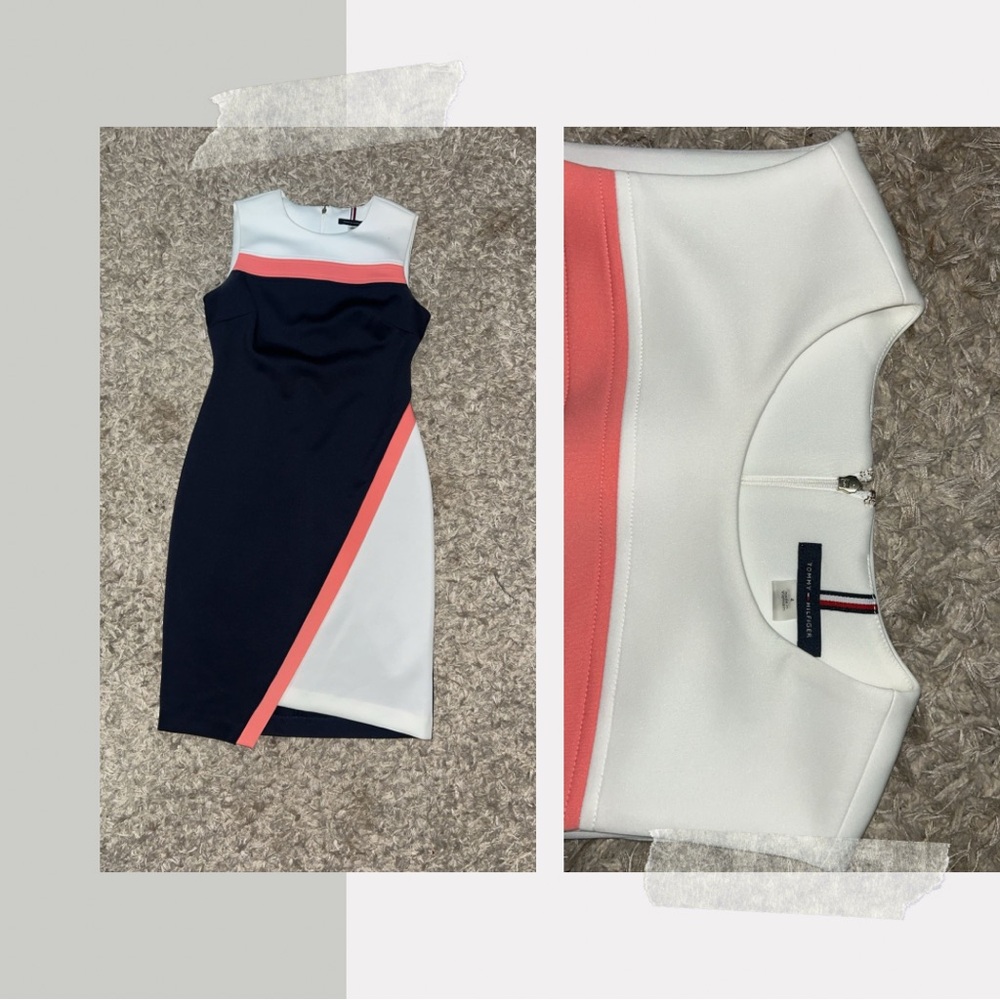 Tommy Hilfiger Dress, Size 4, White/Navy Blue/Coral